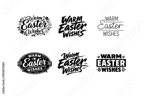 Warm Easter Wishes. Set lettering. harmonious lettering variations of the same emblematic concept, each with different artistic interpretation (Decorative
