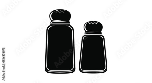 Simple black and white illustration of a salt and pepper shaker set against a white background high quality