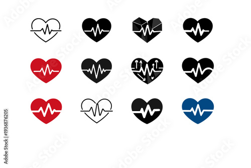 Smart healthcare solutions. Icon set. Set Logo of smart healthcare solutions: digital heart with pulse. harmonious logo variations of the same emblematic