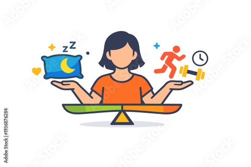 Chronic illness awareness in daily life illustrated through a person balancing rest and activity symbols, conveying pacing, self-care, and mindful routines. A