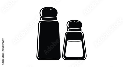 Black and white illustration of a salt and pepper shaker set side by side high quality