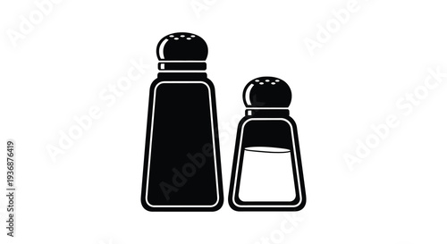 Black and white illustration depicting a salt and pepper shaker set side by side high quality