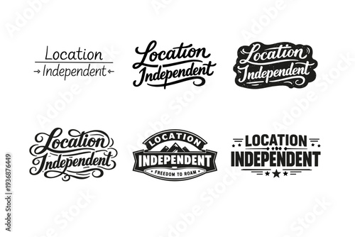 Location Independent. Set lettering. harmonious lettering variations of the same emblematic concept, each with different artistic interpretation (Modern