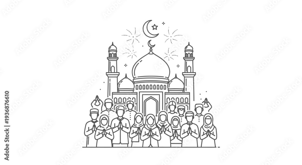 Fototapeta premium Ramadan Kareem Illustration of Mosque and Muslim Community