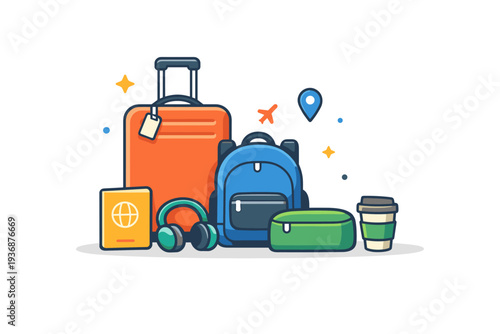 Travel luggage set capturing a ready-to-go moment where suitcase, carry-on and small travel accessories express mobility, organization and anticipation of a
