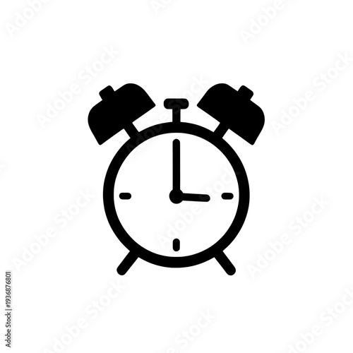 Outline Alarm Clock with Bell Icon for App UI
