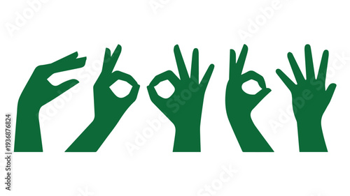 Green Hands Making OK Signs and Other Communication Gestures