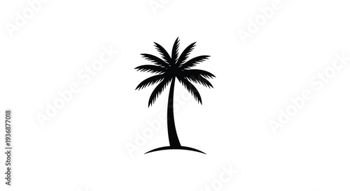 Simple black silhouette of a palm tree with visible fronds and a sturdy trunk high quality