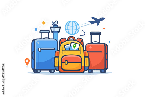 Travel luggage set showing airport-ready preparation as multiple suitcases form a balanced scene suggesting long-distance travel and organized movement.