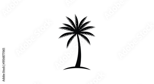 A simple black silhouette of a palm tree with a slender trunk and spreading fronds