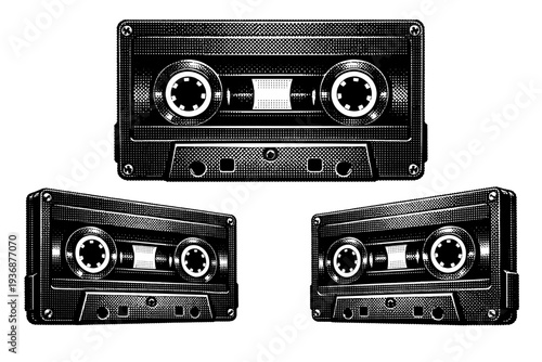 Cassette Tape ? spools and tape window. A cassette tape focusing on the circular spools and central tape window, portrayed as the same cassette presented in