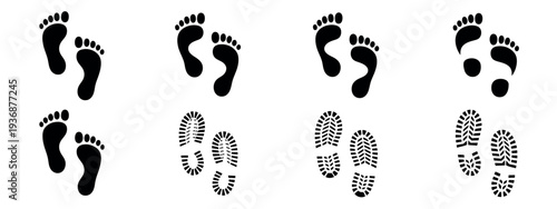 Human Foot and Shoe Print Icon Vector Set with Minimal Walking Footprint Symbols for Signage, Education and Instructional Use
