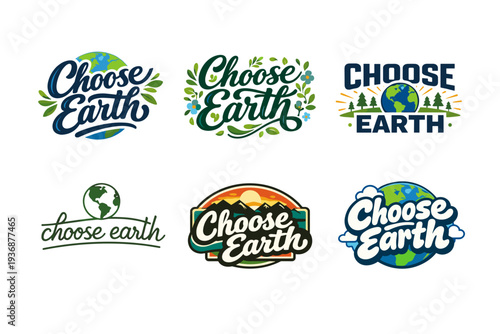 Choose Earth. Set lettering. harmonious lettering variations of the same emblematic concept, each with different artistic interpretation (Bold hand-lettering