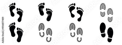 Foot and Shoe Print Icon Vector Design with Walking Footstep Symbols, Education Signage and Minimal Clear Shape Style