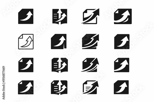 Business proposal drafting. Icon set. Set Logo of Business proposal drafting: document with upward arrow. harmonious logo variations of the same emblematic