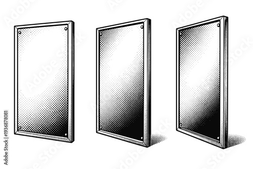 Filing cabinet side panel A detailed side panel of a metal filing cabinet presented as a single object in three views including flat side, angled, and slightly