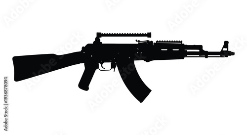A black silhouette of an ak 47 assault rifle a common military and civilian firearm high quality