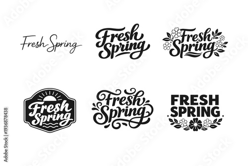 Fresh Spring. Set lettering. harmonious lettering variations of the same emblematic concept, each with different artistic interpretation (Modern minimal