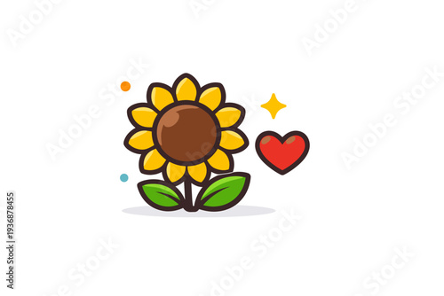 Sunflowers concept shown as a sunflower head paired with a small heart or sun symbol, expressing positivity, energy, and emotional warmth through a simple