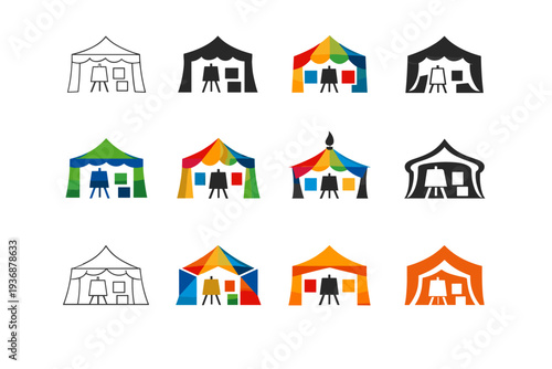 Art festivals and exhibitions. Icon set. Set Logo of Art festivals and exhibitions: outdoor art fair pavilion. harmonious logo variations of the same