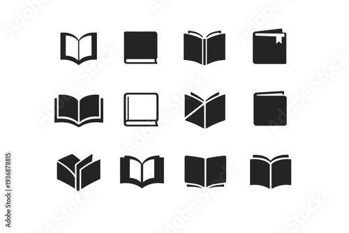 Book. Icon set. Set Logo of Book: closed book cover. harmonious logo variations of the same emblematic concept, each with different artistic interpretation