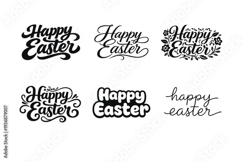 Happy Easter. Set lettering. harmonious lettering variations of the same emblematic concept, each with different artistic interpretation (Bold hand-lettering