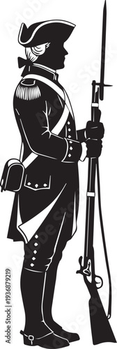 American revolutionary war soldier standing with musket rifle military uniform vector