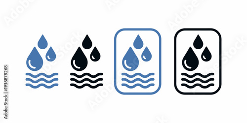 Humidity and Moisture Level Icon Vector with Water Drops and Wave Symbols for Air Quality and Fabric Condition Monitoring