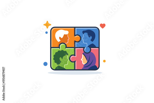 Inclusion depicted as a small puzzle with colorful pieces representing different people fitting together perfectly, conveying harmony, diversity, and