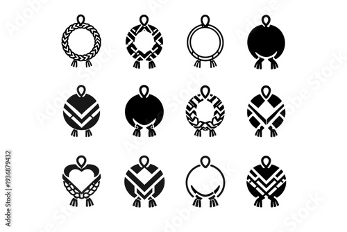 friendship bracelet making. Icon set. Set Logo of friendship bracelet making: finished bracelet circle. harmonious logo variations of the same emblematic