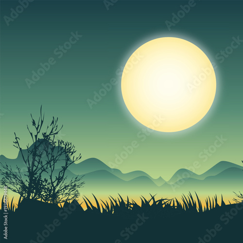 Foto Magical Moonlight Glowing over a Serene Forest Landscape