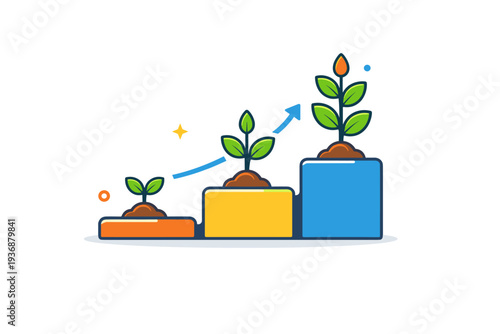 Quiet ambition mindset focused on consistent personal growth, visualized with a small plant growing upward step by step in a peaceful balanced composition.