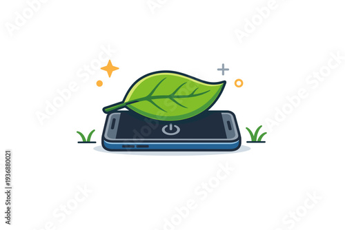 Digital detox concept shown through a switched-off smartphone placed under a leaf symbol, communicating conscious disconnection and mental clarity. Minimalist