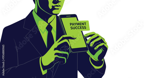 Man in Suit Using Smartphone for Successful Payment Transaction, Digital Commerce Concept