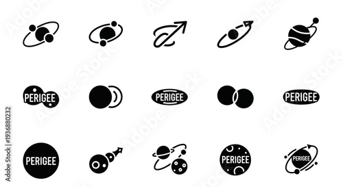 Various illustrations of planets and celestial bodies in orbit around stars and other planets shown from different viewpoints