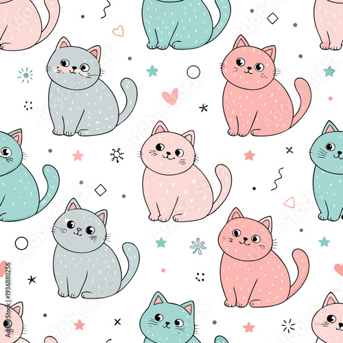 british shorthair cat seamless pattern in minimal flat vector style
