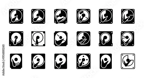 A collection of abstract icons illustrating various yin yang symbols in black and white