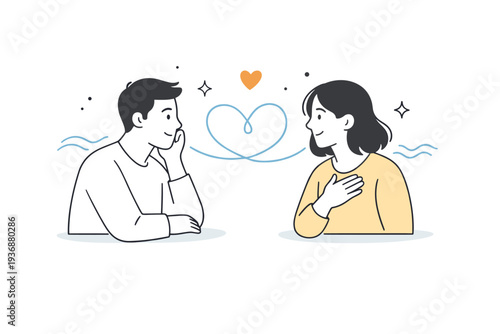 Emotional reconnection and empathy. A calm editorial moment where two people listen to each other attentively, showing care and understanding. Soft gestures