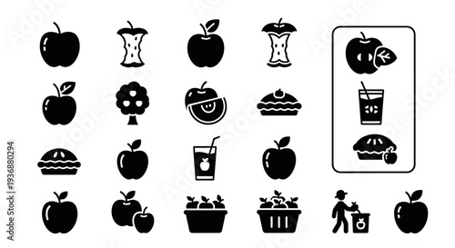 Collection of various food and drink icons displayed on a clean white background from a straightforward viewpoint