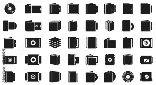 Collection of various office and photography equipment icons displayed in a grid pattern on a neutral background