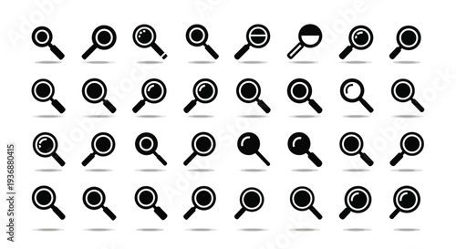 Collection of various magnifying glass icons displayed on a grid layout