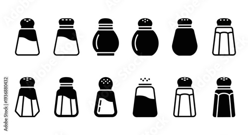 Collection of various salt and pepper shakers in simple graphic illustrations displayed together