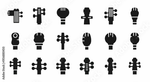 Collection of various black icons representing different types of plugs and electrical connectors displayed on a plain background