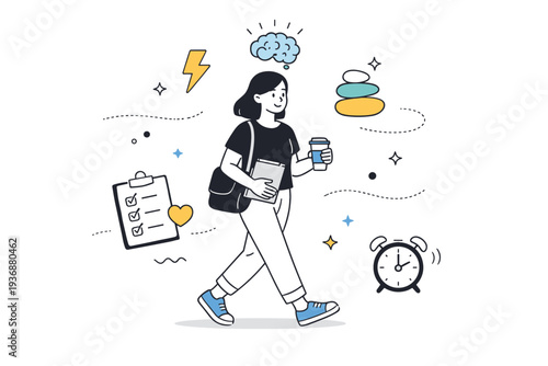 Invisible disabilities awareness. A calm editorial scene showing a person moving through daily life while subtle symbols of energy, focus, or balance surround