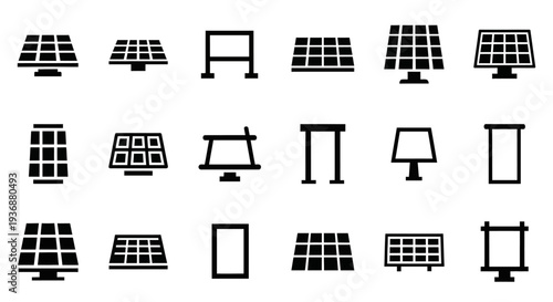 Collection of various computer monitor and screen icons displayed in a grid layout on a simple background from a straightforward viewpoint