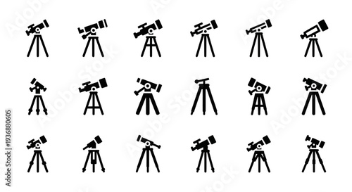 Collection of Telescope Illustrations on White Background from Various Angles