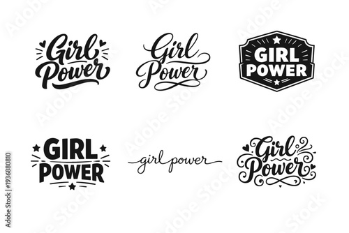 Girl Power. Set lettering. harmonious lettering variations of the same emblematic concept, each with different artistic interpretation (Bold hand-lettering