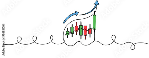 Candlestick chart showing upward breakout on white background. no editable stroke