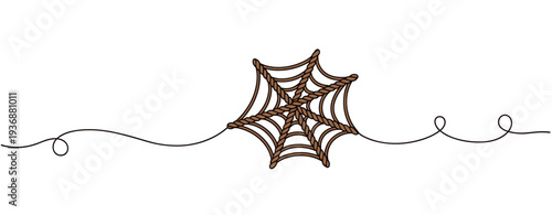 Spider web woven and suspended across thin line on plain background. no editable stroke