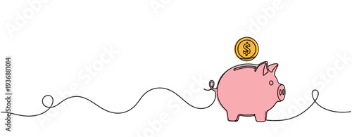 Piggy bank receiving coin above body on white background. no editable stroke
